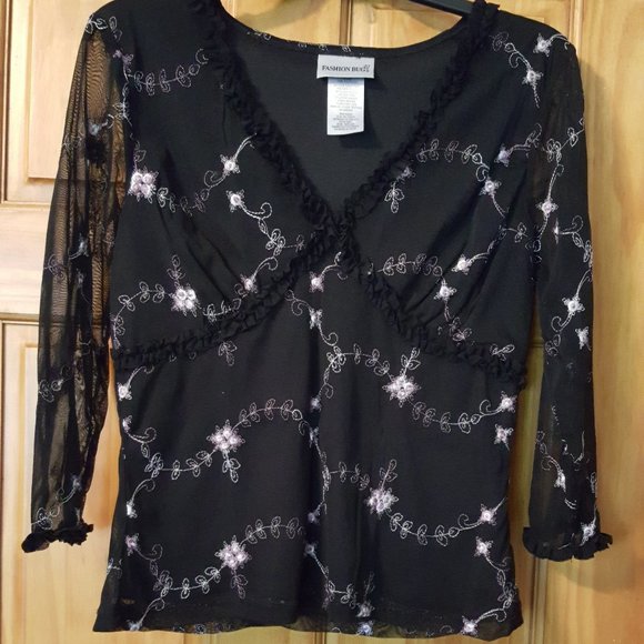 Blouse Black Floral Women's Size Medium - Picture 12 of 15